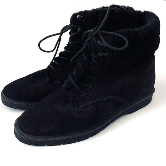 Vince Hayes Shearling combat boots lace-up black boots size 9.5 - Picture 1 of 16
